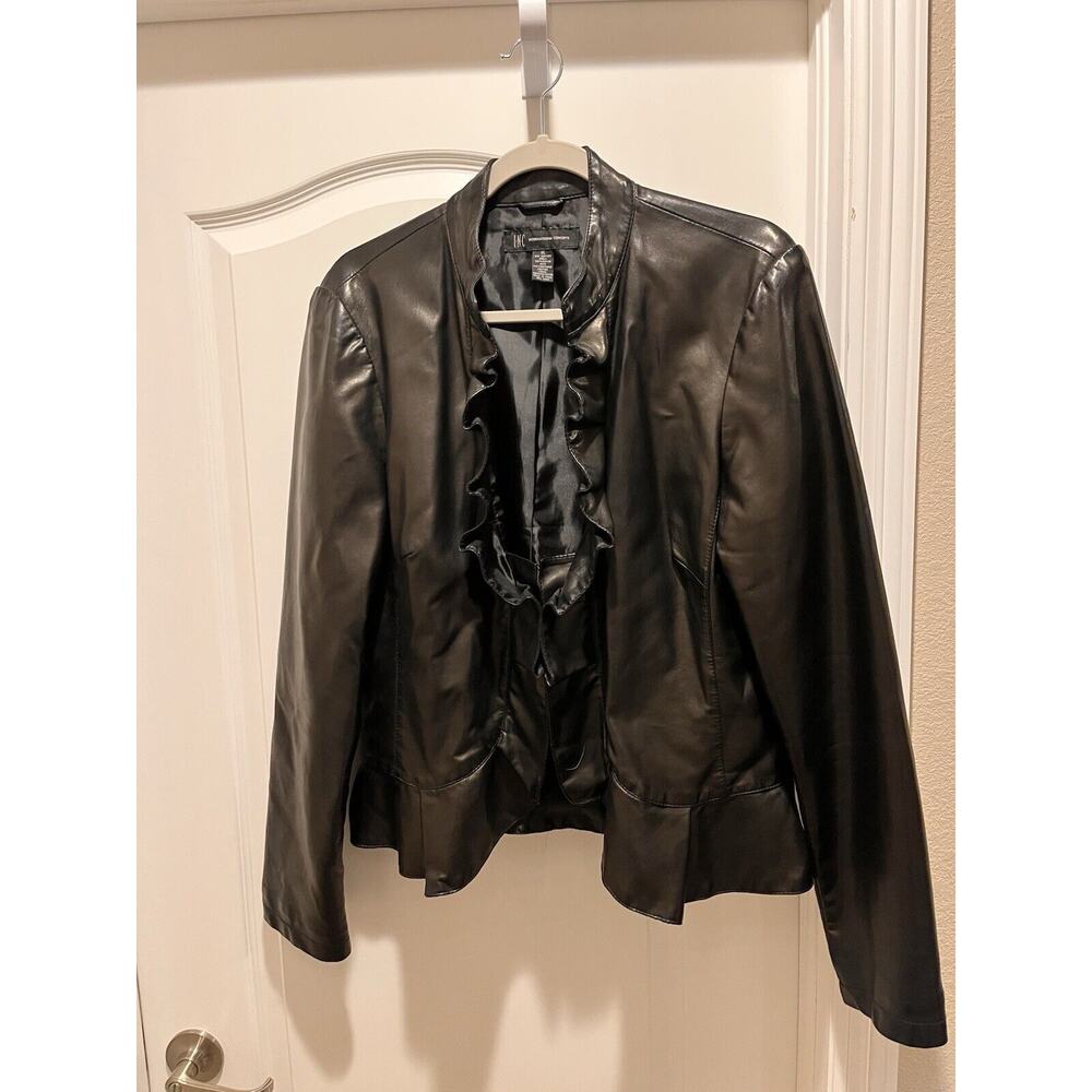 INC International Concepts Woman Blazer Jacket Ruffle Front BLACK -‎ XL